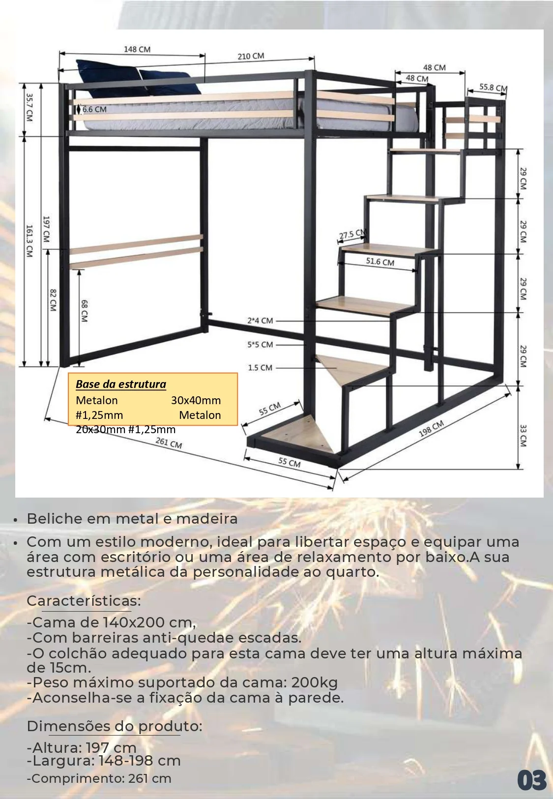 Beliche elevado com escada: desenho, medidas e informações da estrutura