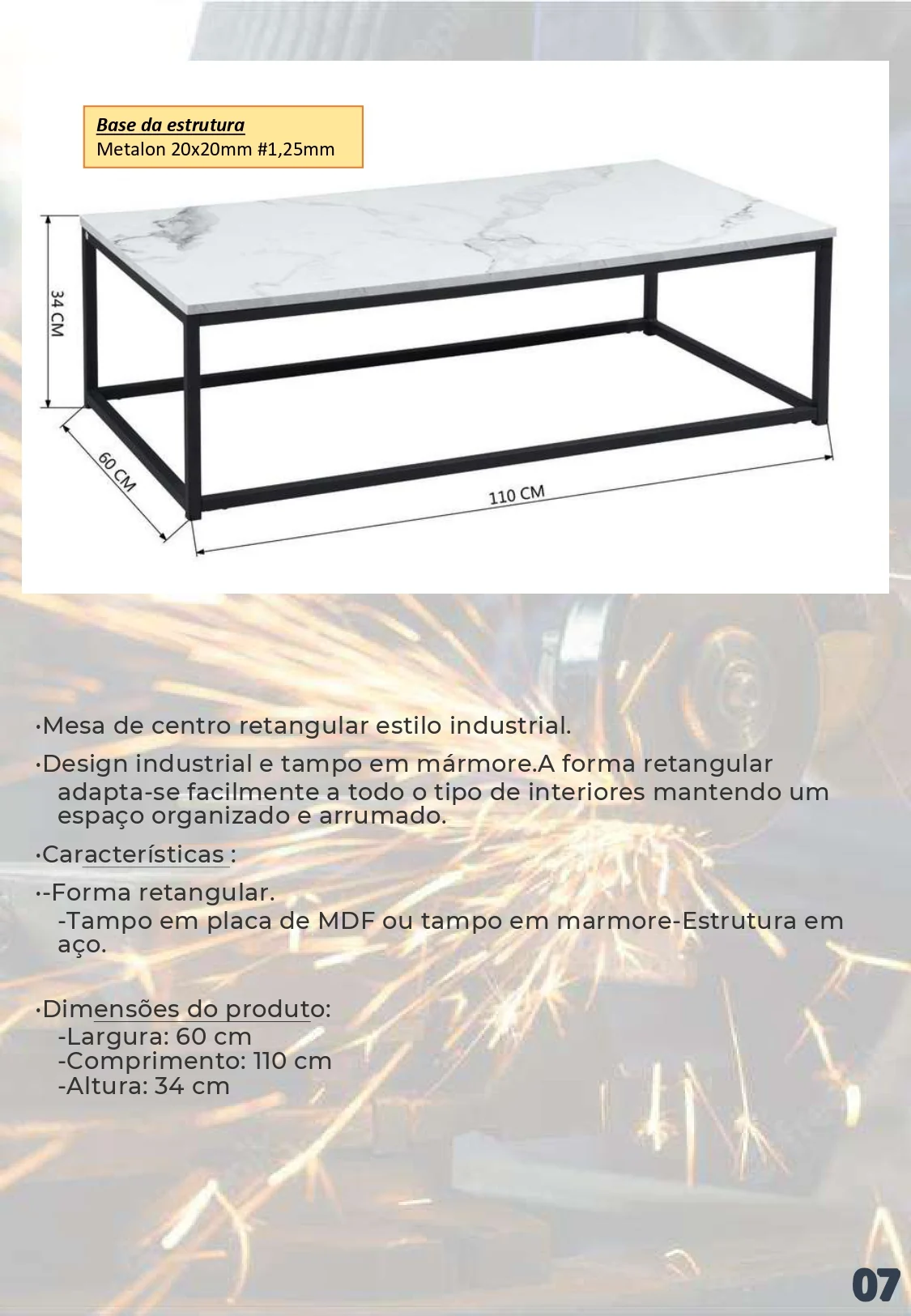 Mesa de centro: desenho, medidas e informações da estrutura